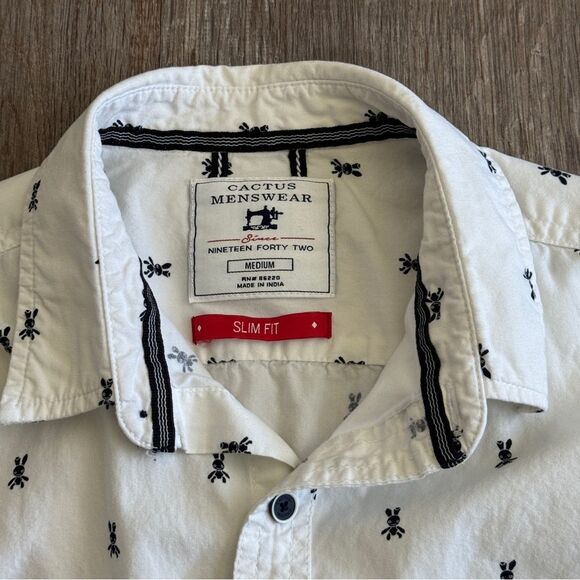 Cactus Menswear Short Sleeve Button Down Shirt Medium Slim Fit 100% Cotton - Picture 3 of 5